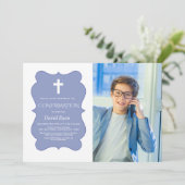 Invitation Photo de garçon géométrique moderne Confirmation d (Debout devant)