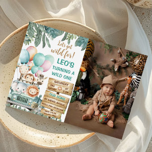 Invitation Photo de Garçon Mignon Sauvage Safari 1er Annivers