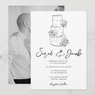 Invitation Photo de gâteau de mariage coquette noir et blanc