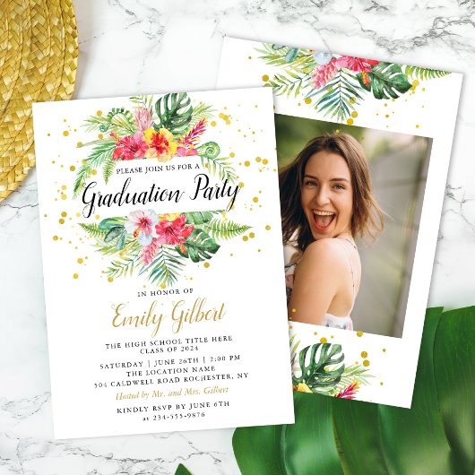 Invitation Photo de Graduation du feuillage floral tropical m