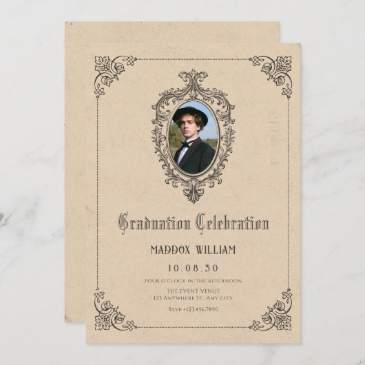 Invitation Photo de graduation gothique vintage classique (Devant / Derrière)