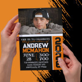 Invitation Photo de Graduation Moderne Black & Orange