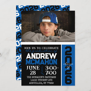 Invitation Photo de Graduation moderne en noir et bleu