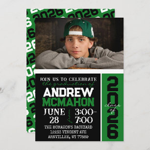 Invitation Photo de Graduation moderne noire et verte
