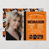 Invitation Photo de graduation Orange & Black Pawprint