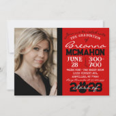 Invitation Photo de graduation Red & Black Pawprint (Devant)
