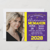 Invitation photo de graduation violette et jaune (Devant)