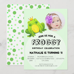 Invitation Photo de grenouille Anniversaire Rose 1ère Fête Mi