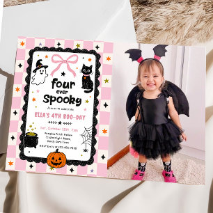 Invitation Photo de joyeux anniversaire Halloween Gingham Fou