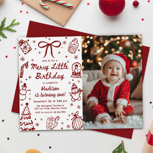 Invitation Photo de joyeux petit anniversaire de Noël dessiné