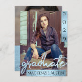 Invitation Photo de la 2e année | Bleu Script Cool Brush Keep (Devant / Derrière)