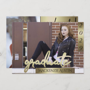 Invitation Photo de la 2e année Gold Script Elegant Grad