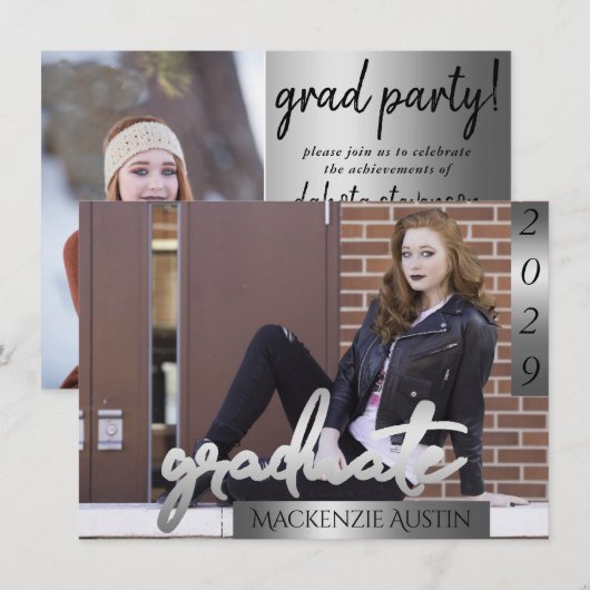 Invitation Photo de la 2e année | Graduation du pinceau de sc (Devant / Derrière)