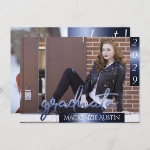 Invitation Photo de la 2e année   Marine Script Dark Blue Kee