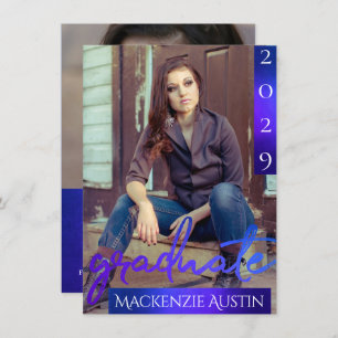 Invitation Photo de la 2e année   Mermaid Ombre Blue Green Pa