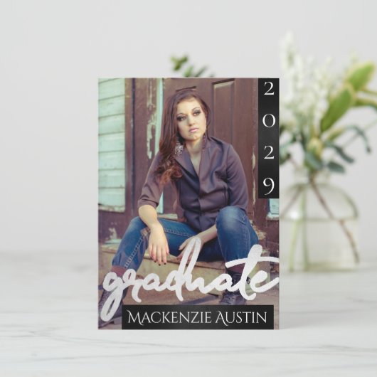 Invitation Photo de la 2e année | Script Chic Simple Keepsaké (Debout devant)