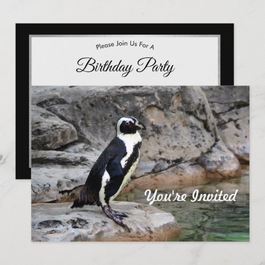 Invitation Photo de la faune Penguin Anniversaire (Devant / Derrière)
