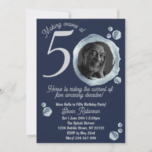 Invitation Photo de la fête d'anniversaire de la 50e bulle bl