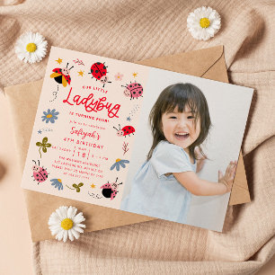 Invitation Photo de la fête d'anniversaire de Little Ladybug