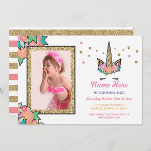 Invitation Photo de la fête d'anniversaire de l'Unicorne, que