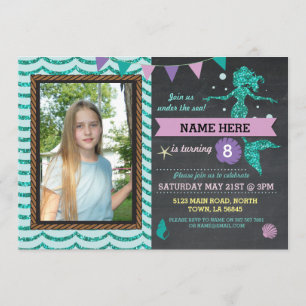 Invitation Photo de la fête d'anniversaire de Mermaid Invitat