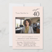 Invitation Photo de la fête d'anniversaire de quarante Blush (Devant)