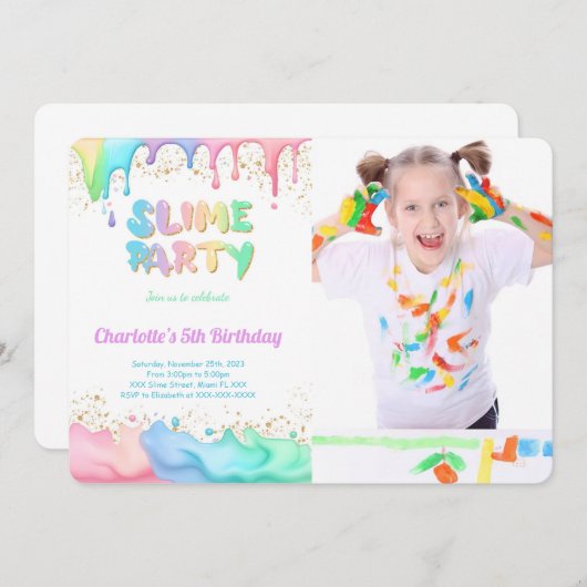 Invitation Photo de la fête d'anniversaire de Slime (Devant / Derrière)