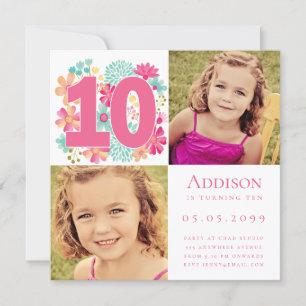 Invitation Photo de la fête d'anniversaire des 10e filles de 