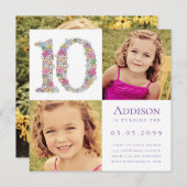 Invitation Photo de la fête d'anniversaire des 10e filles de  (Devant / Derrière)