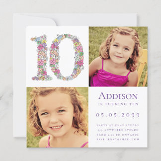 Invitation Photo de la fête d'anniversaire des 10e filles de 