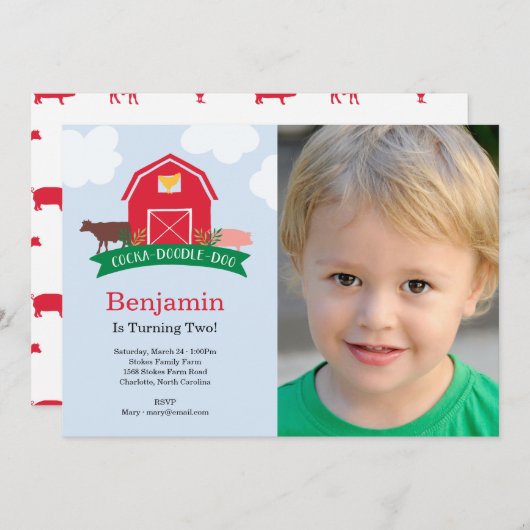 Invitation photo de la fête d'anniversaire des ani (Devant / Derrière)