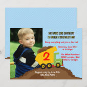 Invitation Photo de la fête d'anniversaire du Garçon de const (Devant / Derrière)