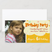 Invitation photo de la fête d'anniversaire orange (Devant / Derrière)