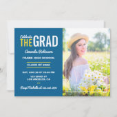Invitation Photo de la fête de graduation bleu, jaune et blan (Devant)