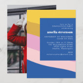 Invitation Photo de la fête de graduation bleu jaune moderne (Devant / Derrière)
