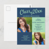 Invitation photo de la fête de graduation en bleu  (Devant / Derrière)