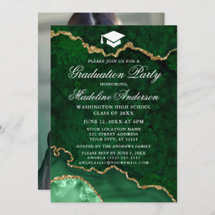 Invitation Photo de la fête de graduation en marbre vert aqua