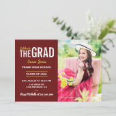 Invitation Photo de la fête de graduation Maron et Gold (Debout devant)