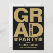 Invitation Photo De La Fête De Graduation Moderne Noir Et Or (Devant)