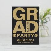 Invitation Photo De La Fête De Graduation Moderne Noir Et Or (Debout devant)