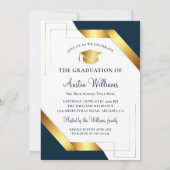 Invitation Photo de la fête de graduation Royal Blue & Gold (Dos)