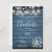 Invitation Photo de la fête de graduation Rustic Blue Wood Li (Devant)