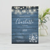 Invitation Photo de la fête de graduation Rustic Blue Wood Li (Debout devant)