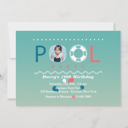 Invitation photo de la fête de la piscine (Devant)