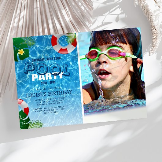 Invitation Photo de la fête de la piscine cool | Nage Anniver