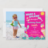 Invitation photo de la fille de la piscine rose (Devant)