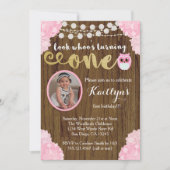 Invitation photo de la fille Owl First Birthday (Devant)