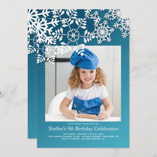 Invitation photo de la frontière de flocon de neig (Devant / Derrière)