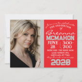 Invitation photo de la graduation en gris rouge et (Devant)