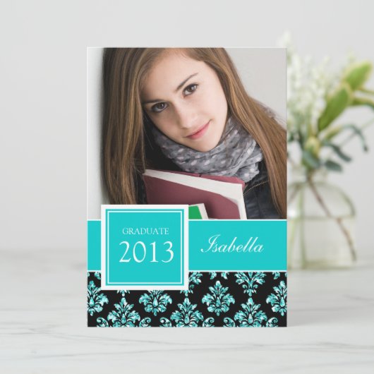 INVITATION PHOTO DE LA JEUNE PARTIES SCINTILLANT TURQUOISE DA (Debout devant)